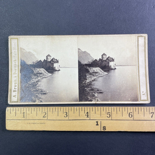 Chillon Castle Switzerland Stereoview Adolfe Braun Antique c1867 Y145