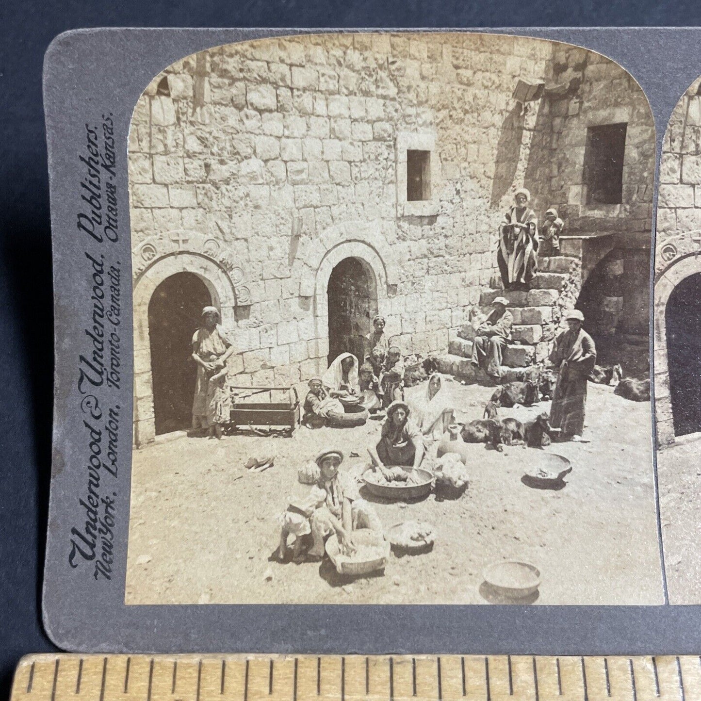 Antique 1900 Washing Clothes In Kafr Kanna Israel Stereoview Photo Card P4188