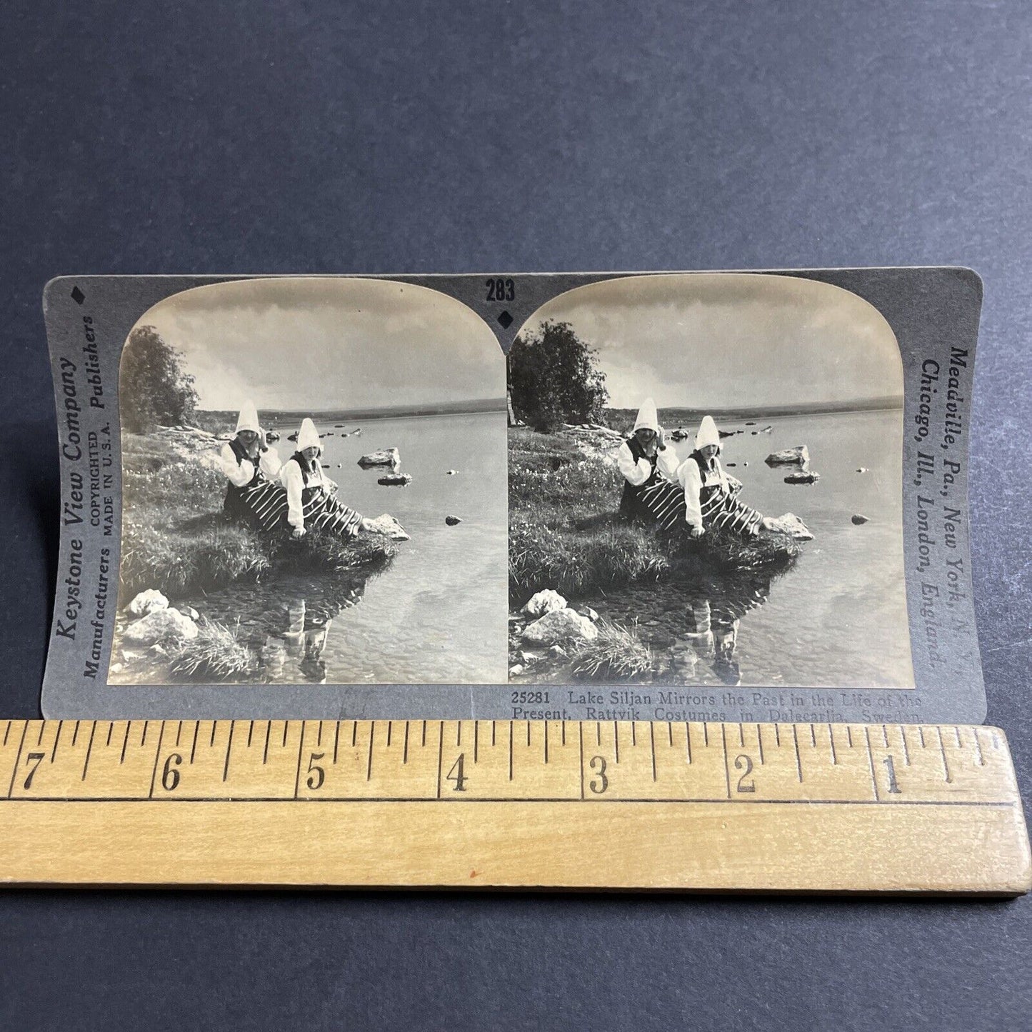 Antique 1930s Traditional Swedish Girls Sweden Stereoview Photo Card P4954