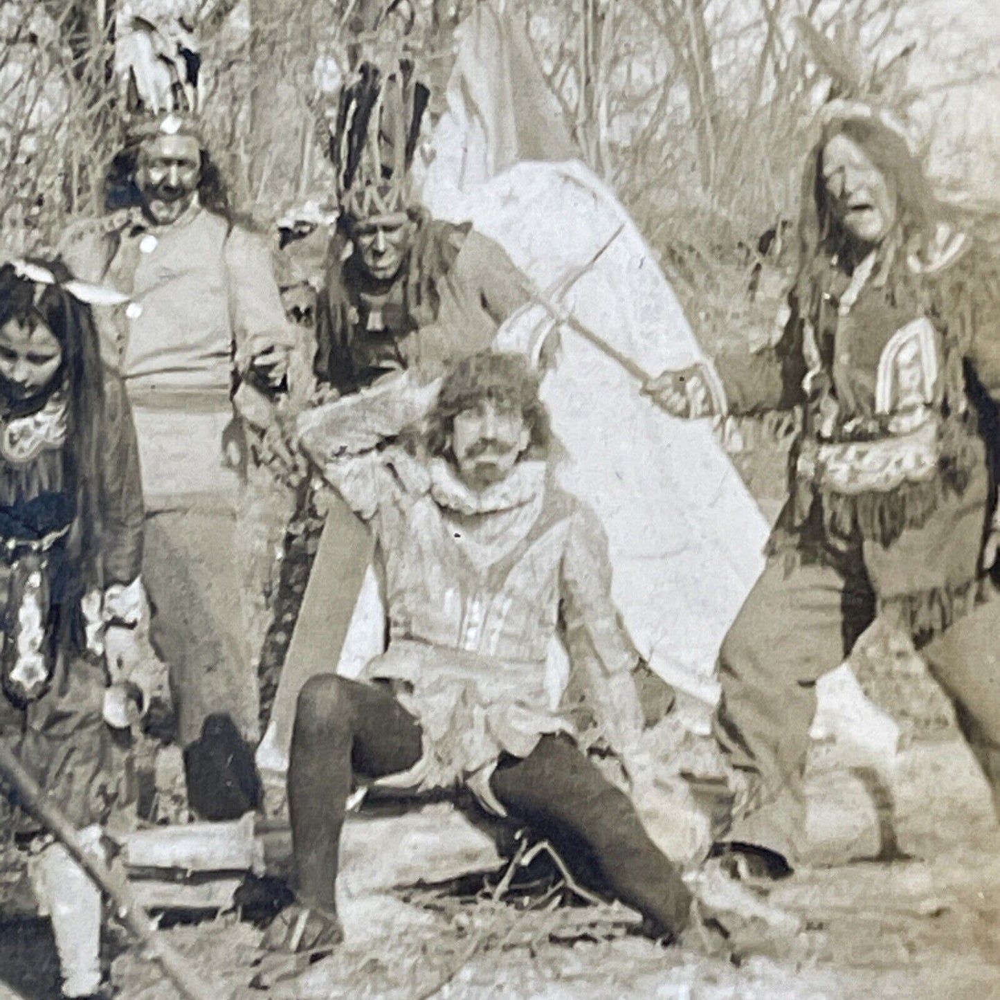 Native Indian Theater Troupe Scalp A Man Stereoview Antique c1910 X2475