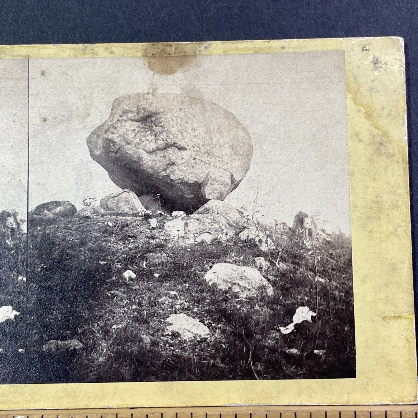 Balancing Boulder Rock Bartlett NH Stereoview Edward Bierstadt Antique 1870 X975