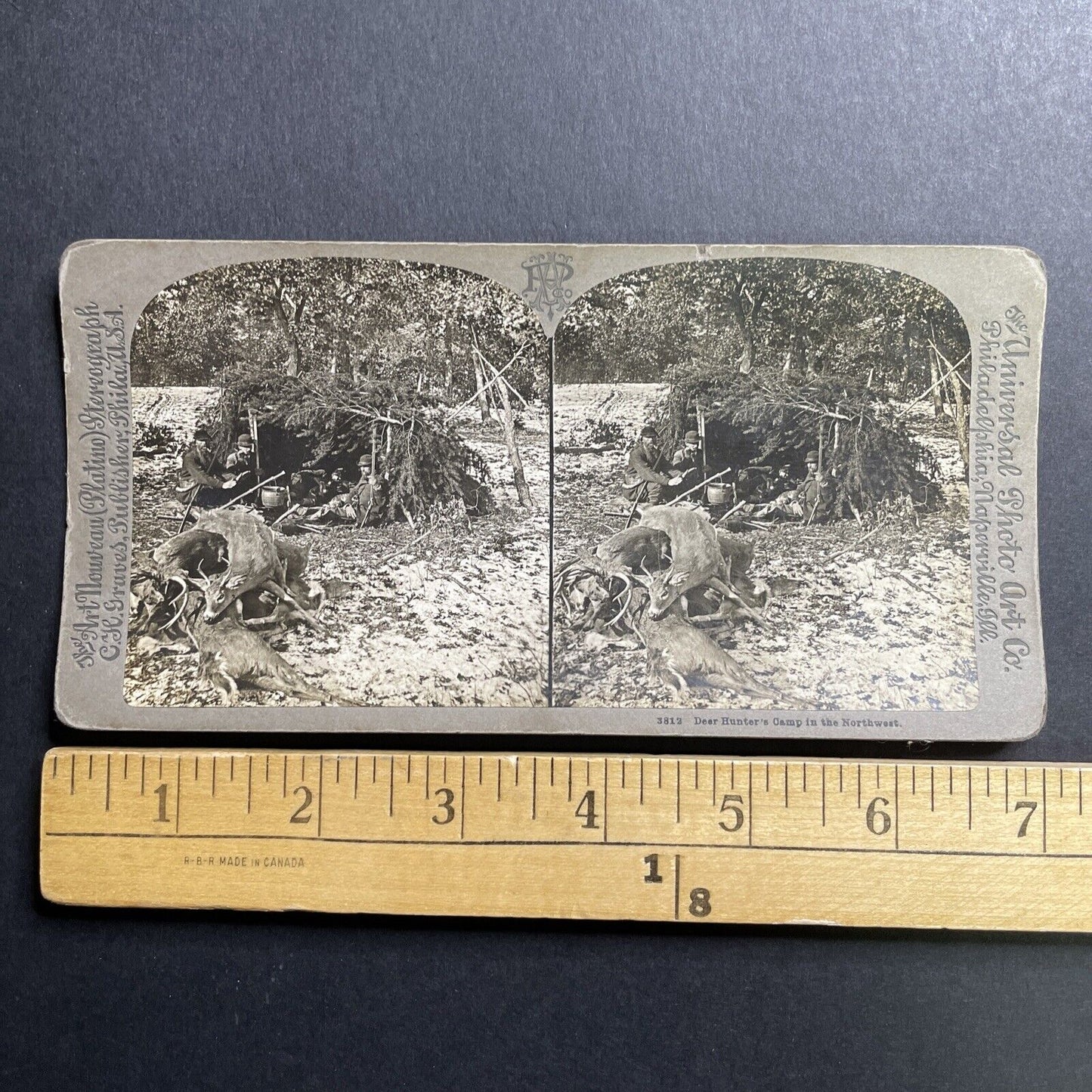 Antique 1898 New Hampshire Deer Hunting Camp Stereoview Photo Card P1662