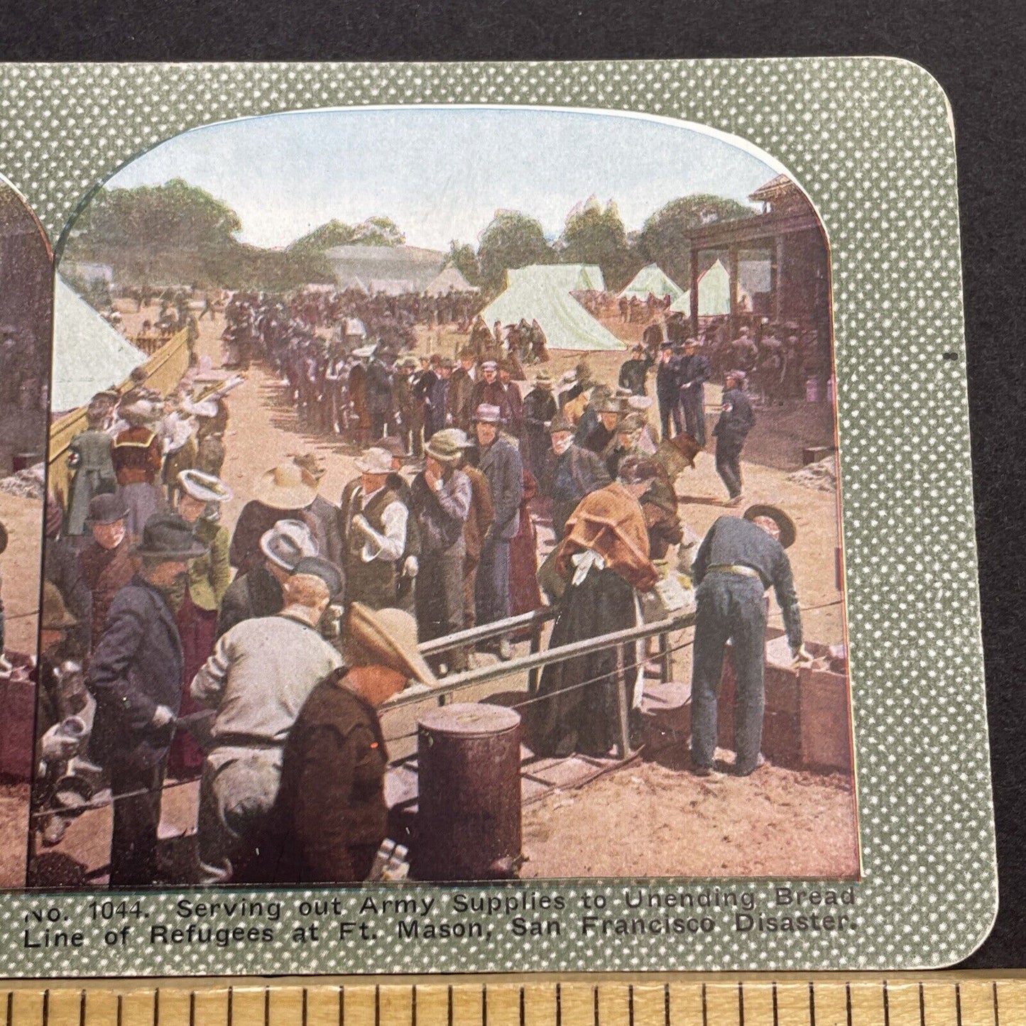 Antique 1910s San Francisco Earthquake Bread Line Stereoview Photo Card 2300-43