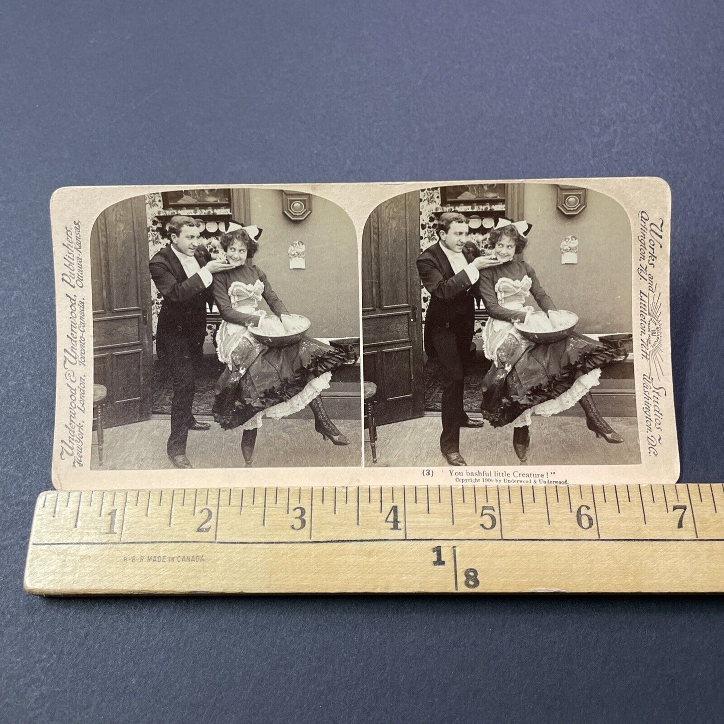 Antique 1900 Man Flirts With His French Cook Maid Stereoview Photo Card V3253