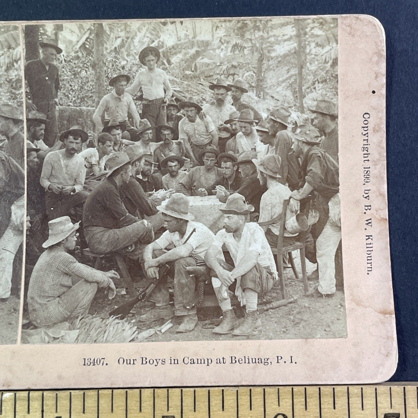 US Infantry Playing Euchre In Philippines Stereoview Army Antique c1899 X2605