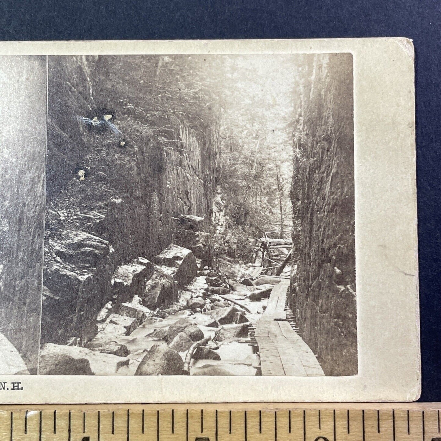 First Boardwalk Franconia Notch Stereoview Charles Bierstadt Antique c1868 X977