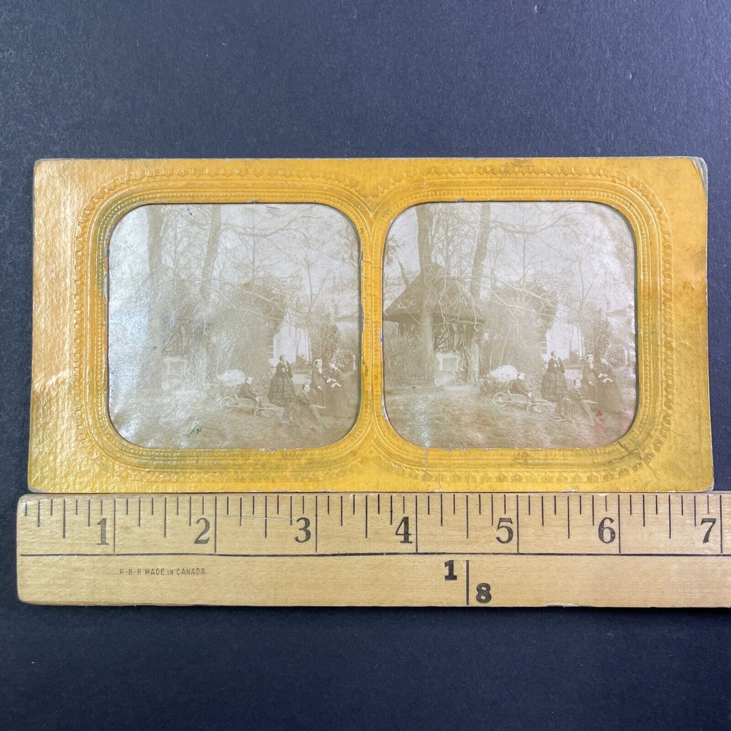 Children Playing In York Ontario Stereoview French Tissue Antique c1850s XT2115