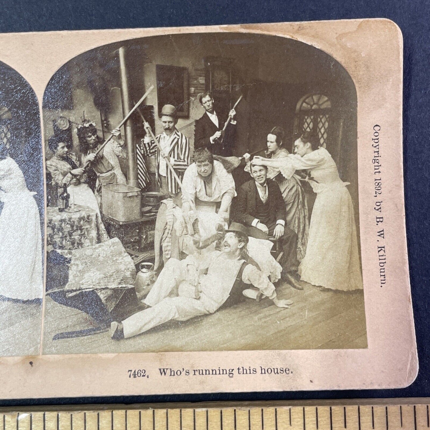 Famly Fight Argument Staged Scene Stereoview B.W. Kilburn Antique c1892 Y1794