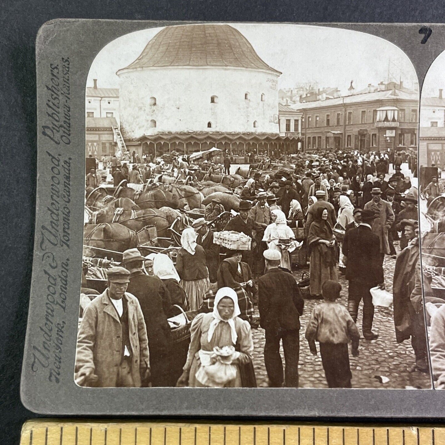 Open Fish Market in Viborg Finland Stereoview Underwood Antique c1903 X4189