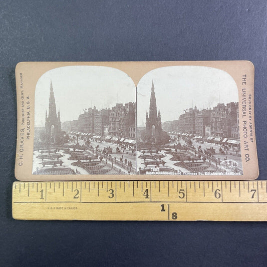 Princess Street Edinburgh Scotland Stereoview CH Graves Antique c1900 X2851