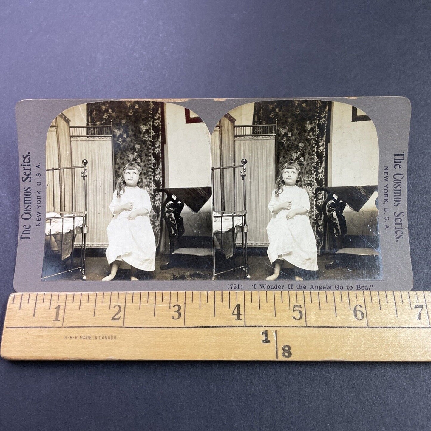 Antique 1890s Victorian Child Prepares For Bedtime Stereoview Photo Card P3438