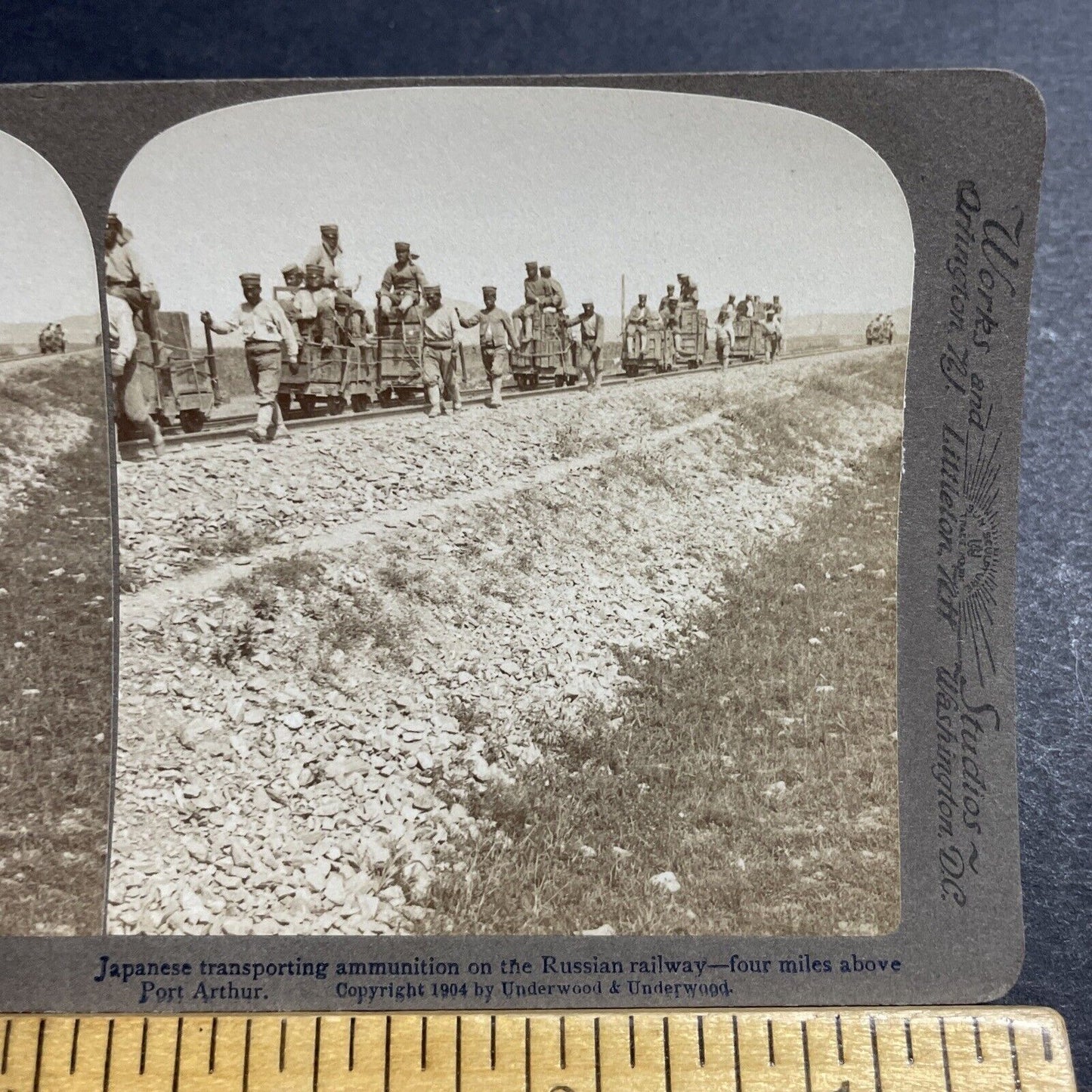 Antique 1904 Japan Army Ammunition On Railroad Stereoview Photo Card P5598