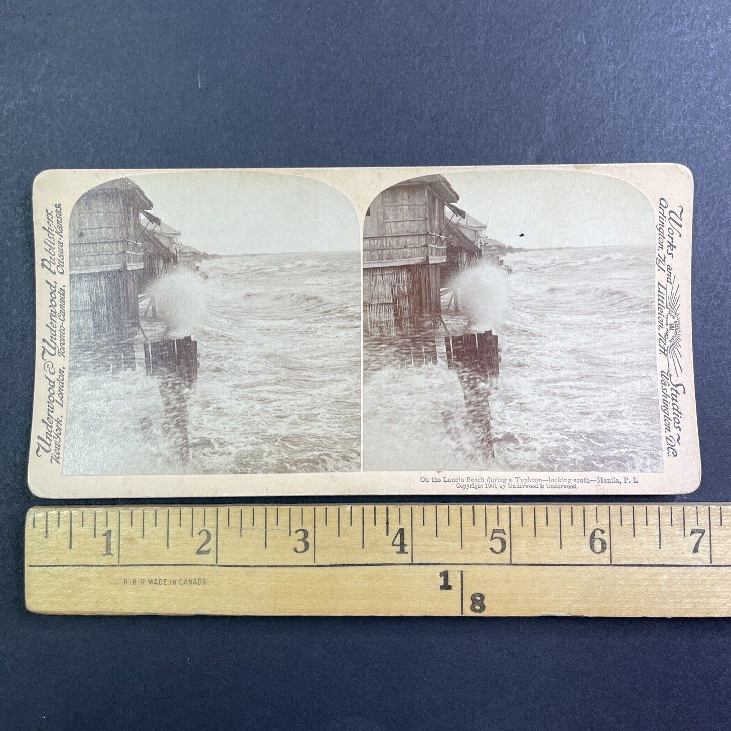 Rare Photo of a Typhoon Hurricane Stereoview Underwood Antique c1901 Y412