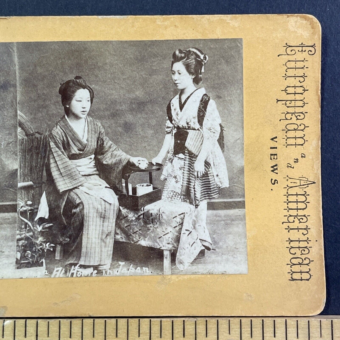 Japanese Girls Drinking Tea Stereoview Kusakabe Kimbei Antique c1870 X3116 RARE