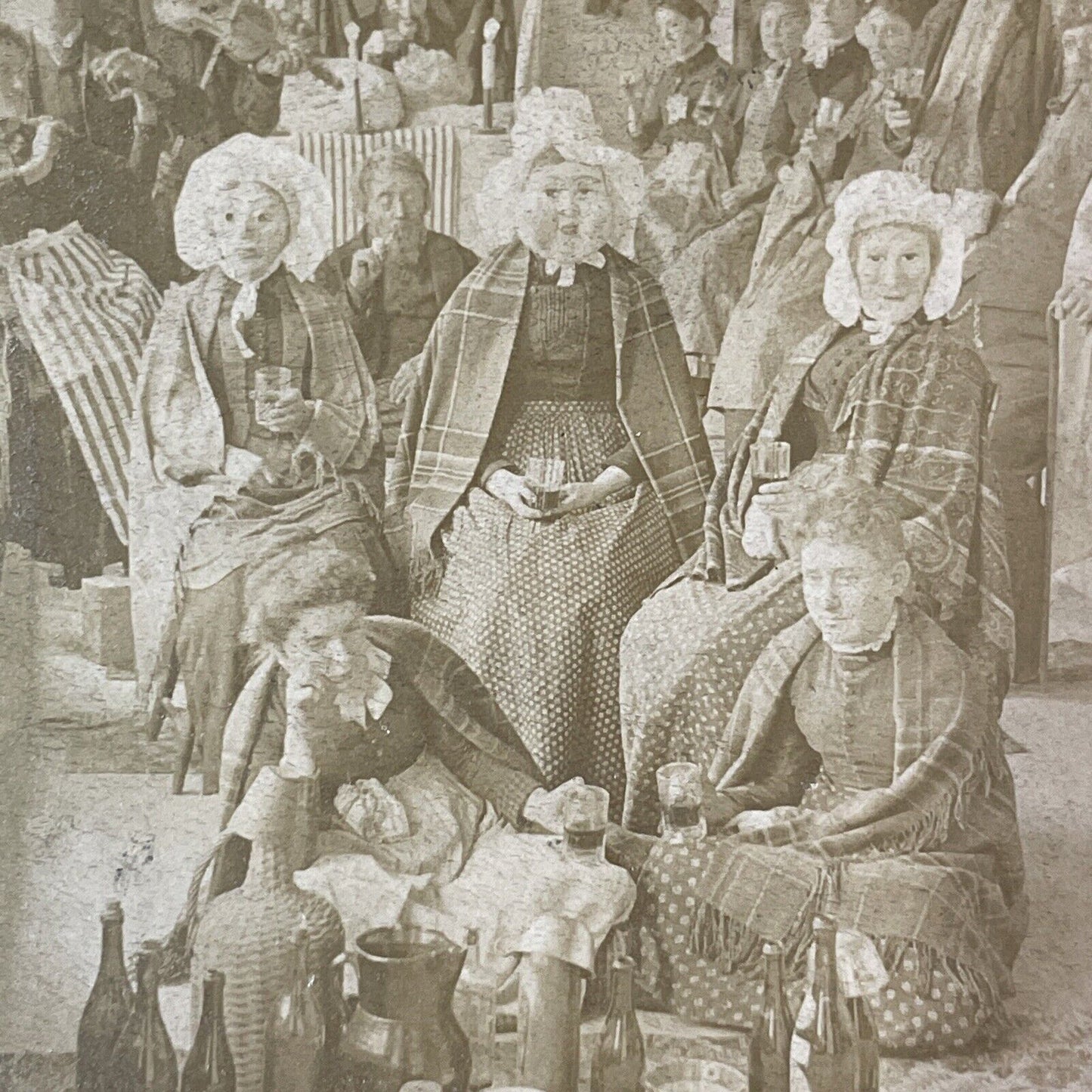 Victorian Women Wearing Toilet Mask Masks Stereoview Antique c1888 Y499