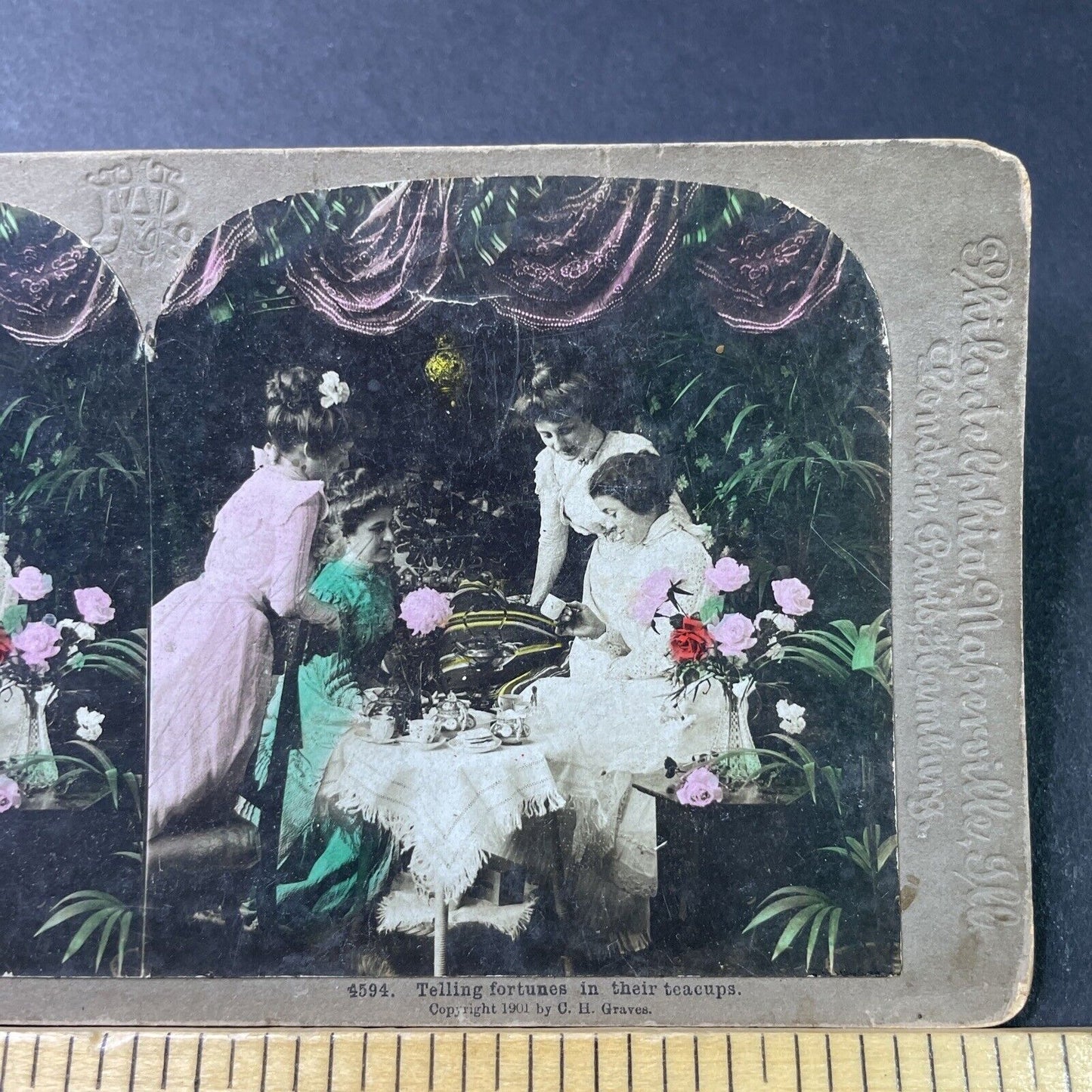 Antique 1901 Women Gossip While Having Tea Stereoview Photo Card P2973