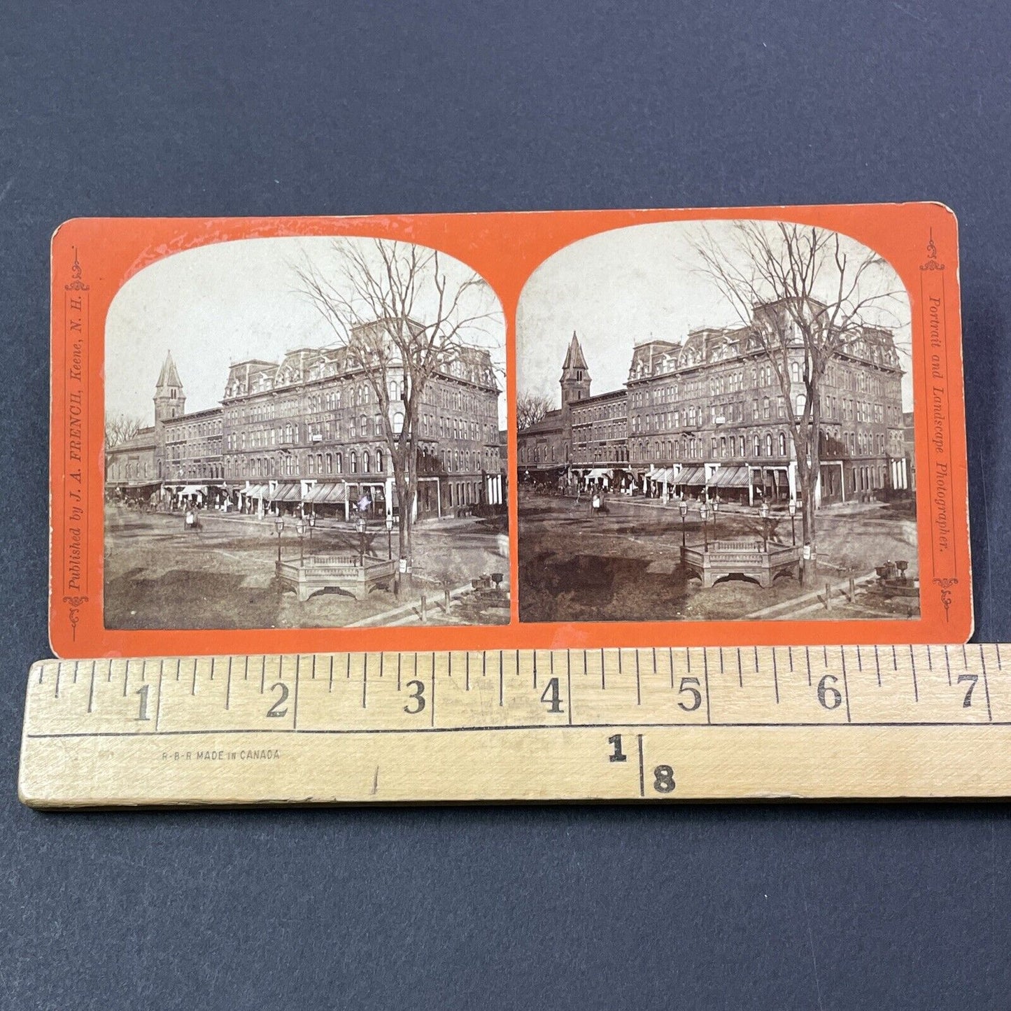 Antique 1870s Downtown Square Keene New Hampshire Stereoview Photo Card V1757