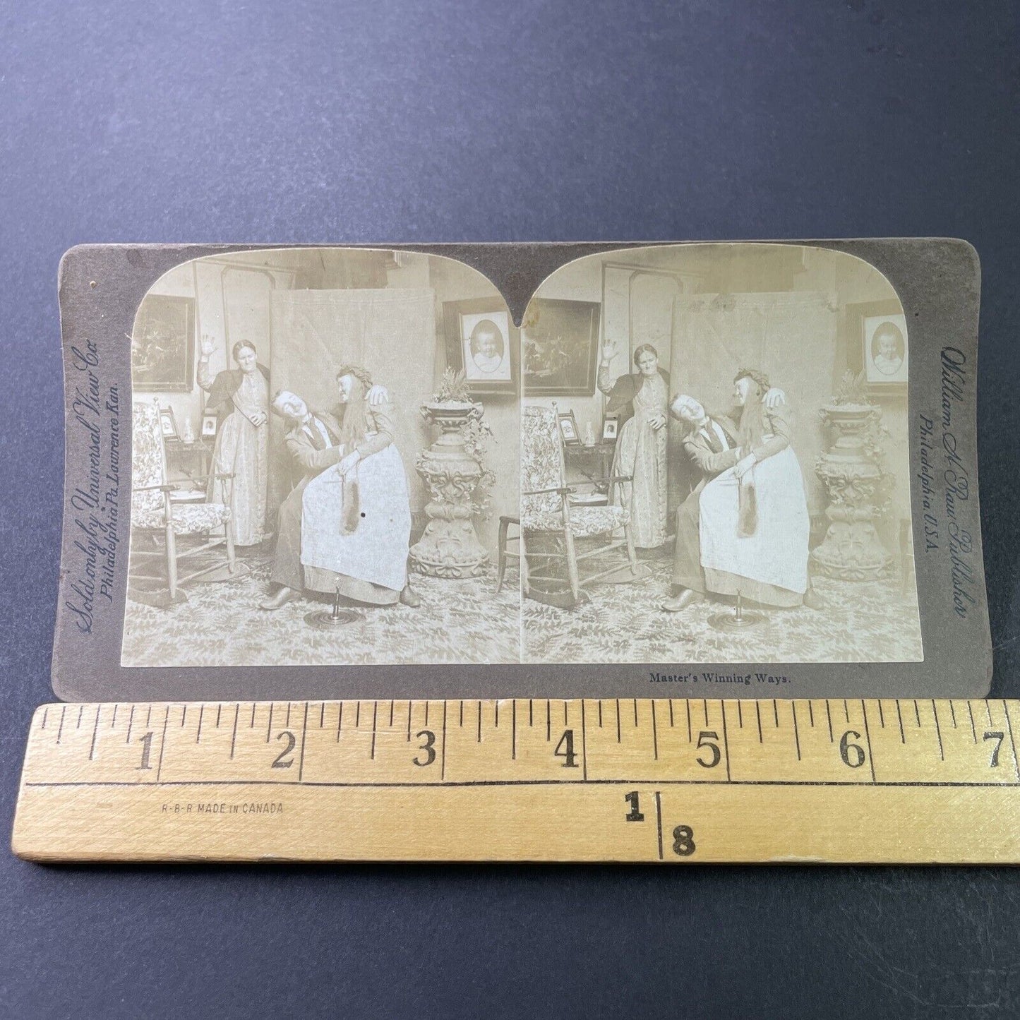 Antique 1892 Man Flirts With Maid While Wife Watches Stereoview Photo Card P3400