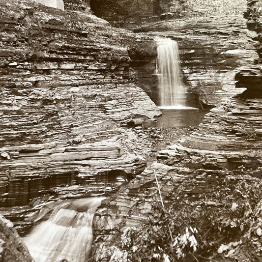 Antique 1901 Watkin's Glen New York Waterfall Stereoview Photo Card P1342