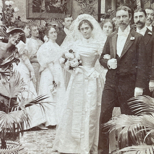 Antique 1897 Newlyweds Walk Down The Aisle Stereoview Photo Card P2955