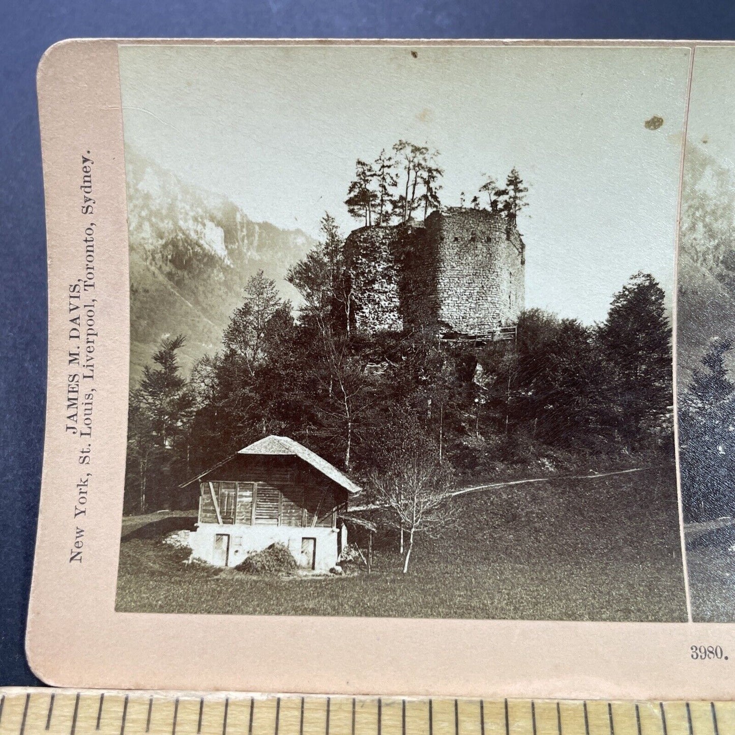 Antique 1885 Blue Beard's Castle Interlaken Swiss Stereoview Photo Card P3935