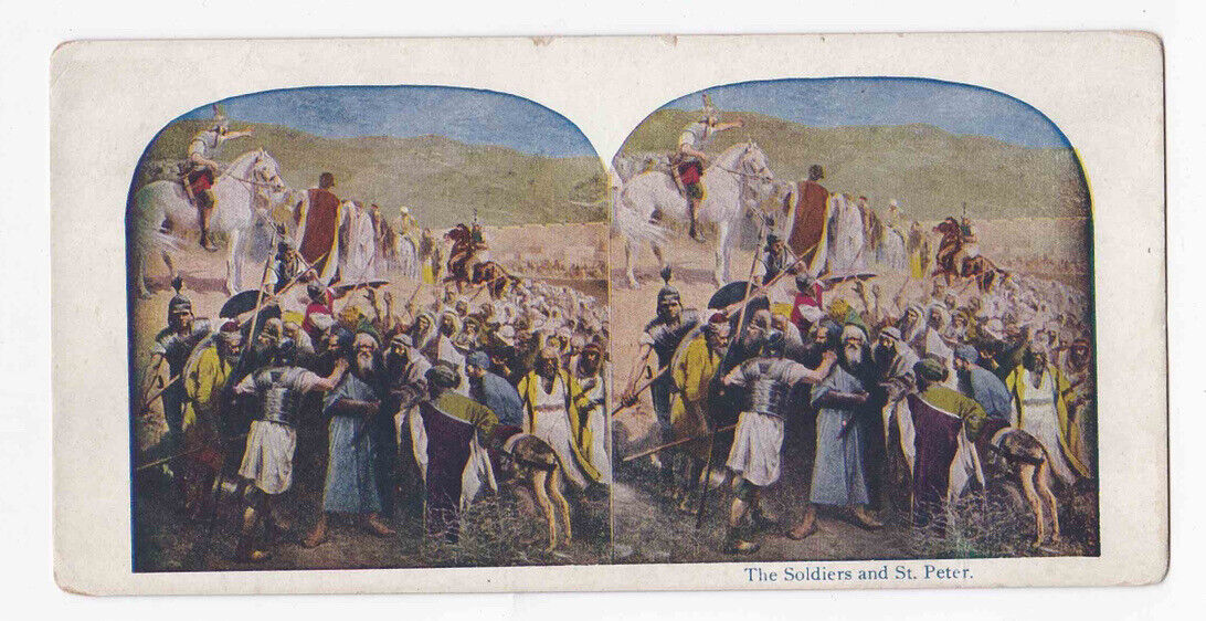 Antique 1905 Roman Soldiers And St. Peter At The Cross Jesus Stereo Card P325