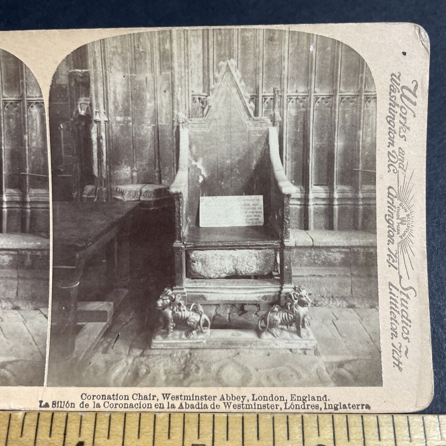 Antique 1892 Coronation Chair Westminster Abbey UK Stereoview Photo Card P4573