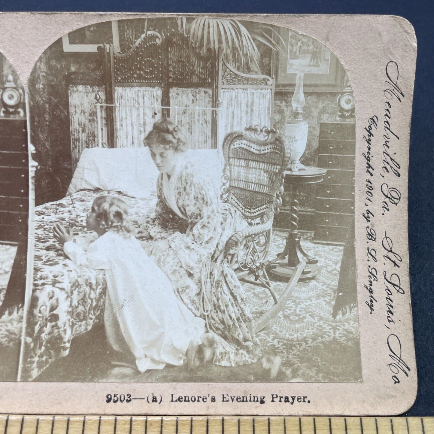 Antique 1901 Child Says Prayers At Bedtime Stereoview Photo Card P2677