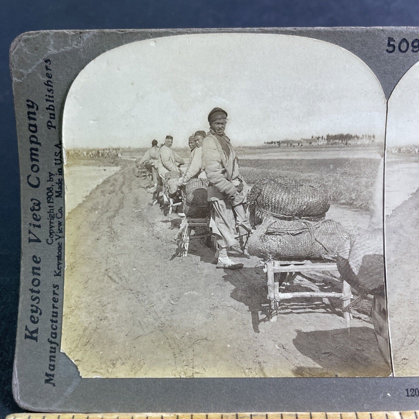 Antique 1908 Salt Mining Miners Transport In China Stereoview Photo Card P2153