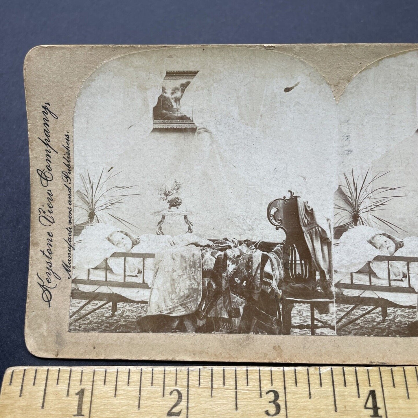 Antique 1898 Angel Watches Over Sleepy Child Stereoview Photo Card P2604