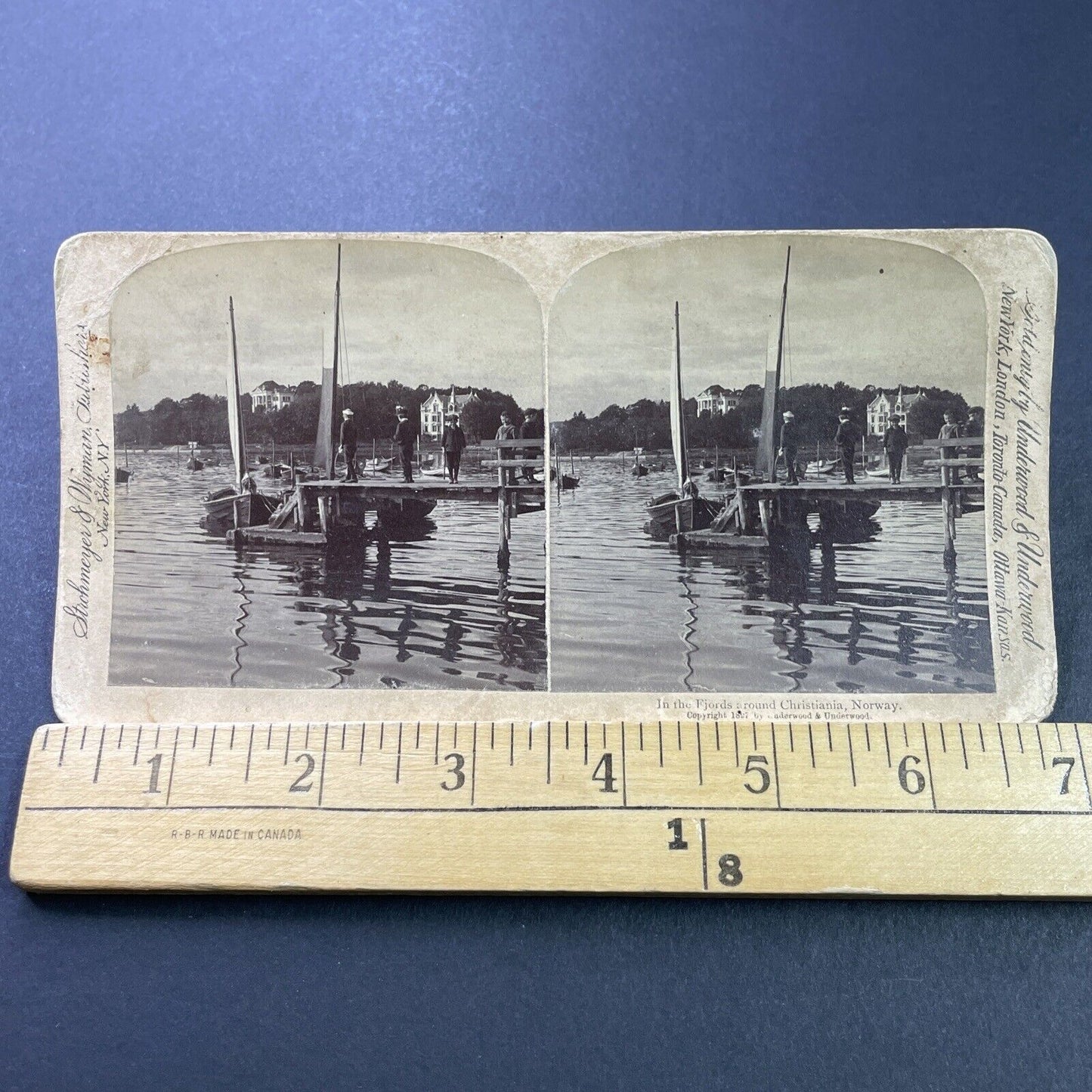 Antique 1897 Oslo Norway Pond & Sailboats Stereoview Photo Card P3922