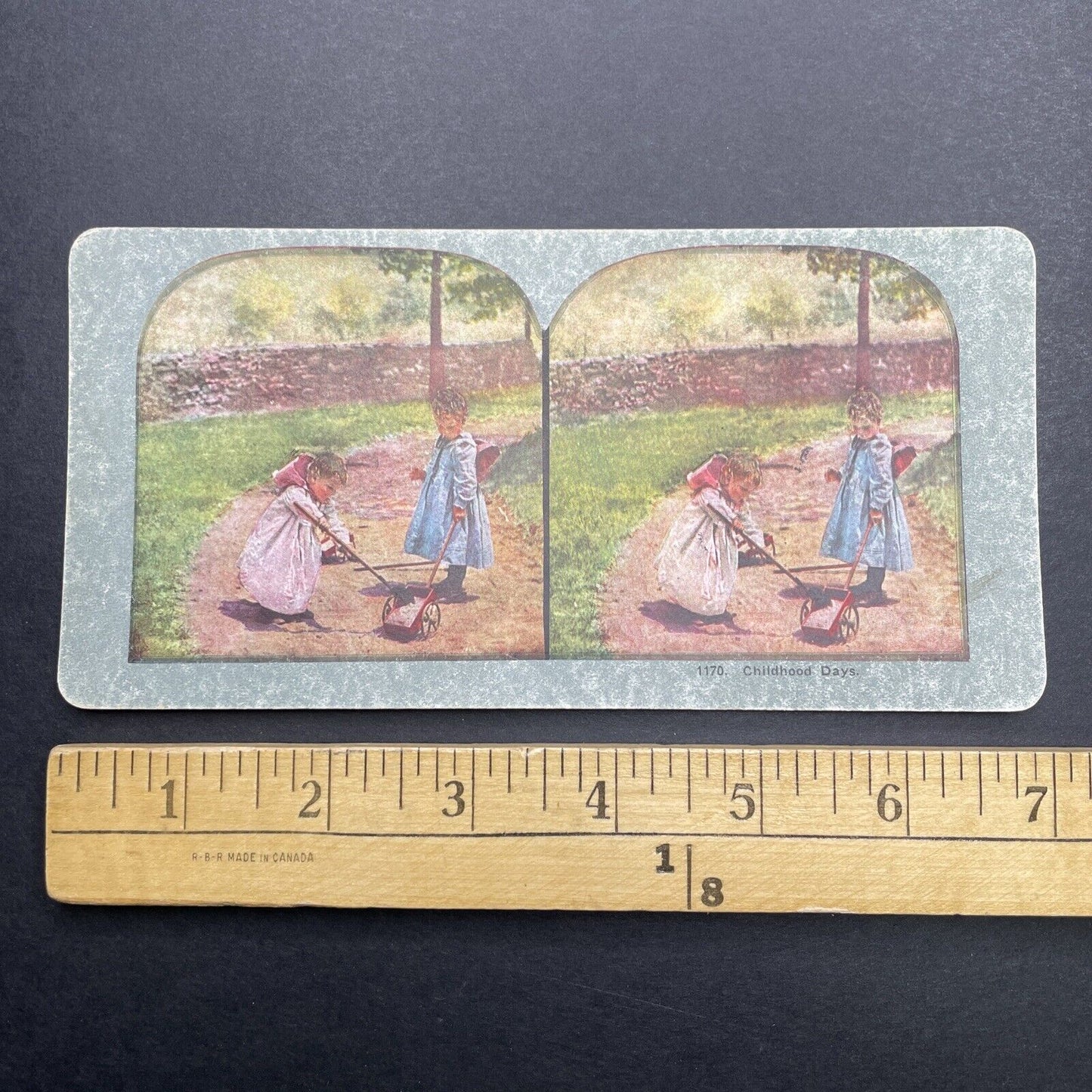 Antique 1898 Children 'Fixing' A Gravel Sidewalk Stereoview Photo Card P1260