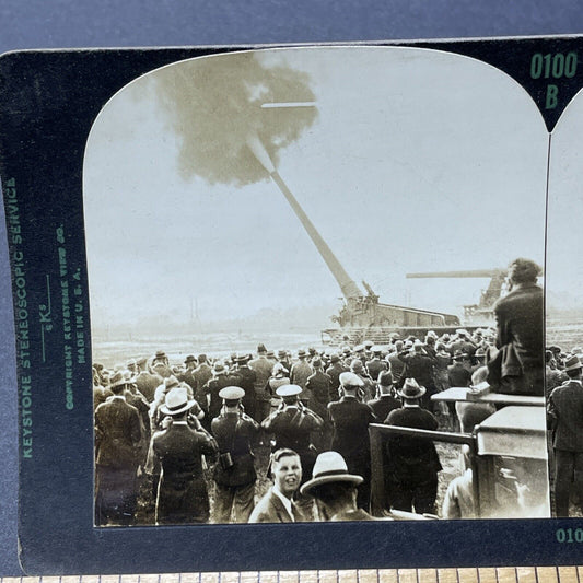 Antique 1919 US 16 Inch Seacoast Gun Test Firing Stereoview Photo Card P1813