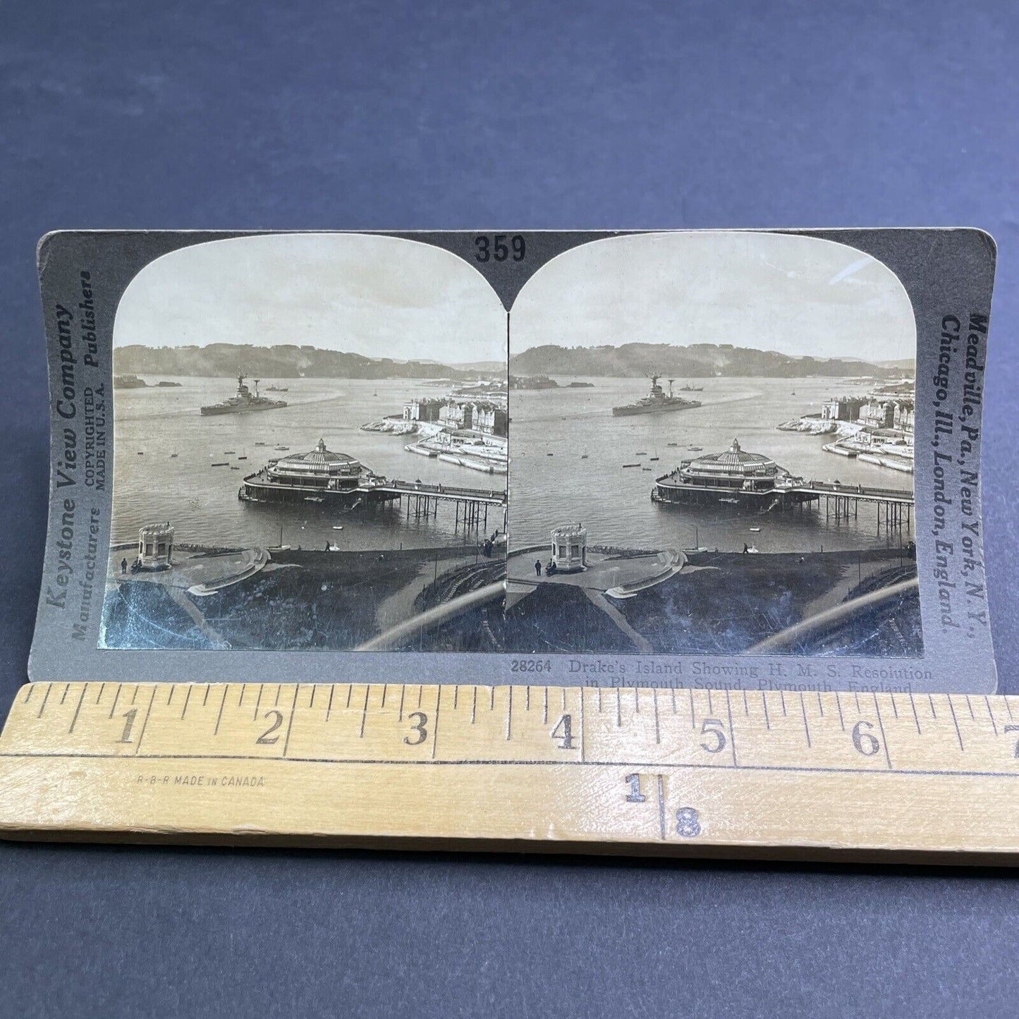 Antique 1917 HMS Resolution Ship Plymouth Sound UK Stereoview Photo Card P1932