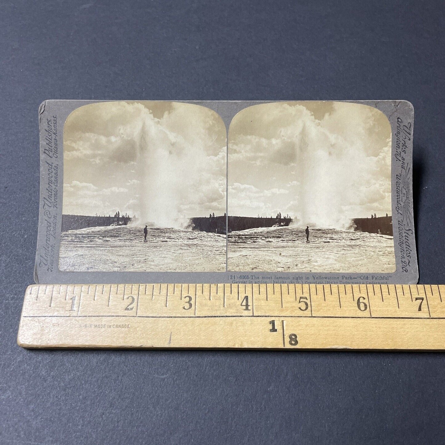 Antique 1904 Old Faithful Geyser Yellowstone Park Stereoview Photo Card V1817