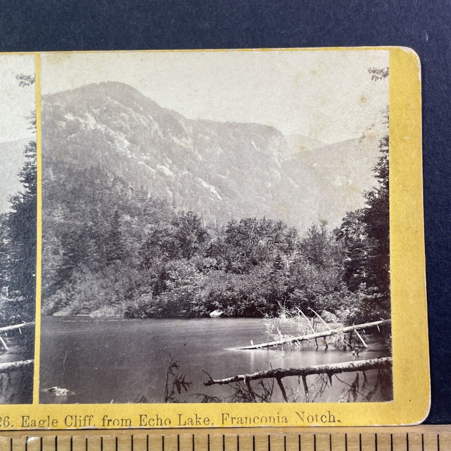 Echo Lake Franconia Notch Stereoview BW Kilburn Photo Card Antique c1870 X935