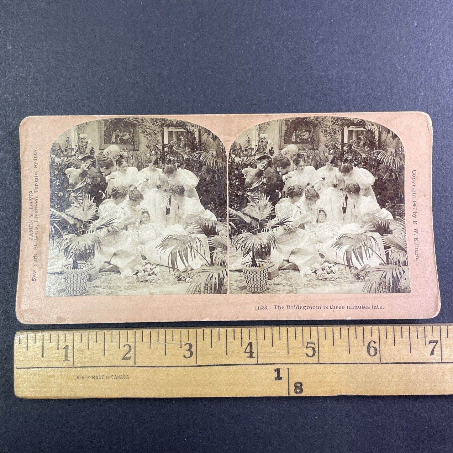 Bride Faints When Groom is Late for Wedding Stereoview Antique c1897 Y1394