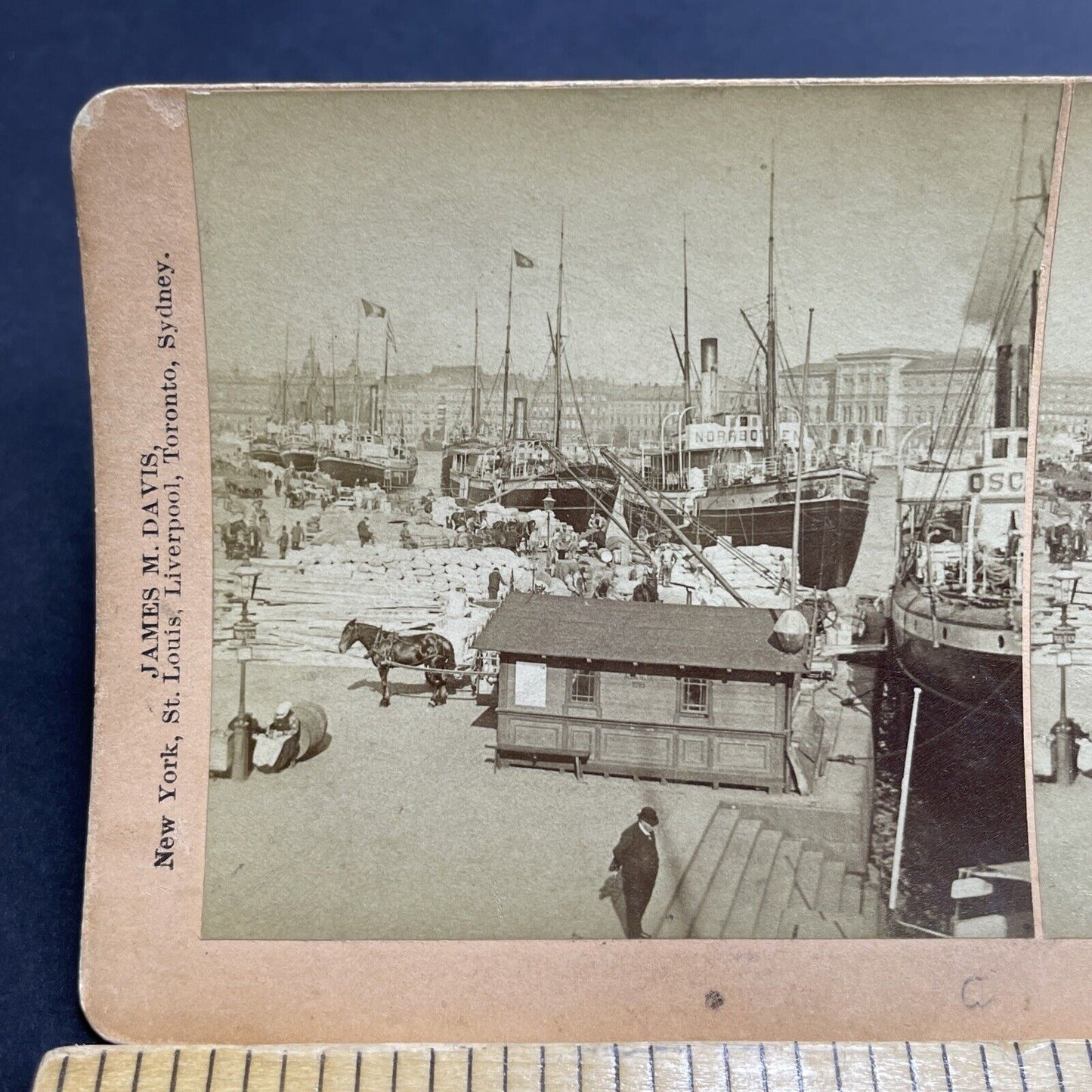 Antique 1896 Shipyard Imports Stockholm Sweden Harbor Stereoview Photo Card 2005