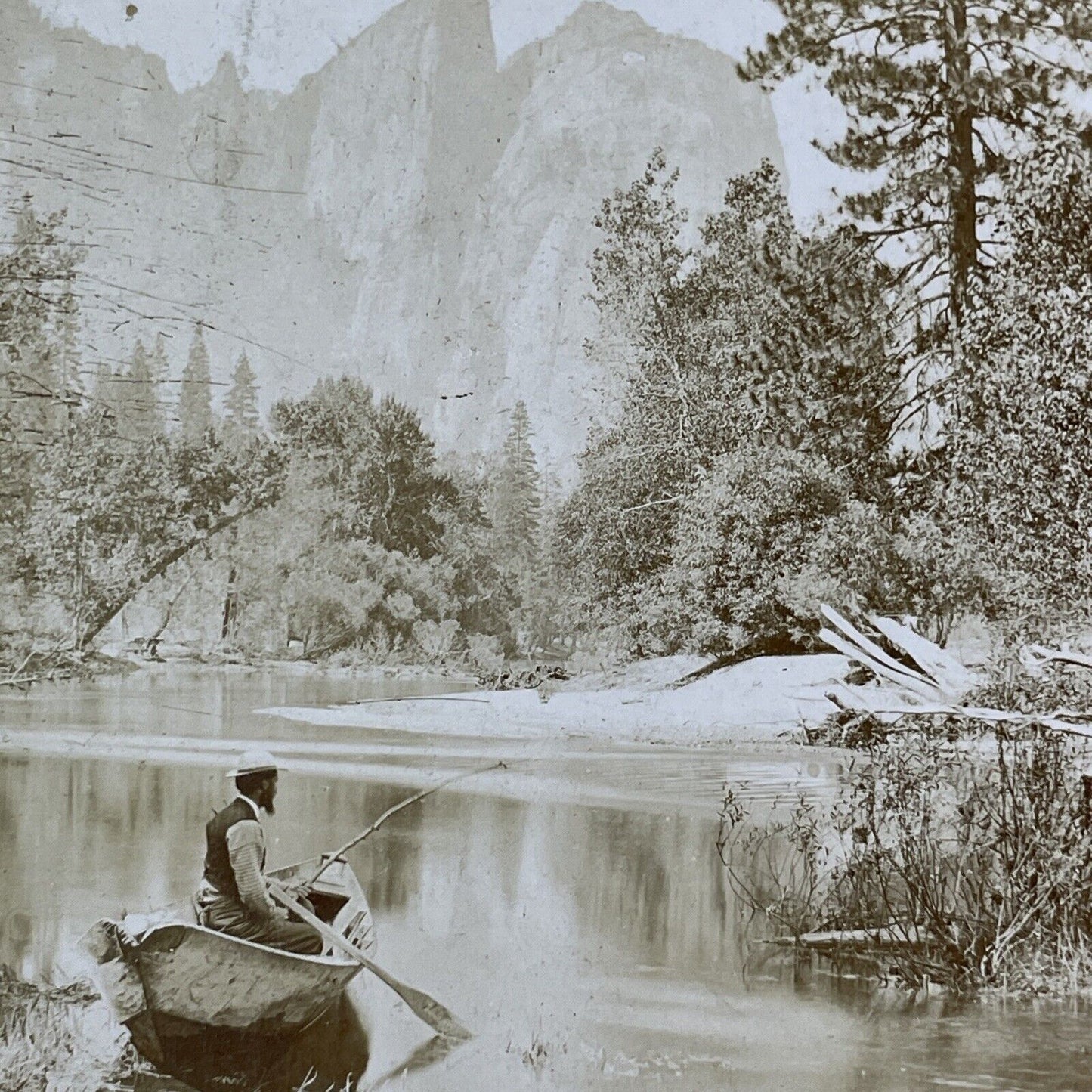 Fishing Merced River Yosemite Yo-Semite California Stereoview Antique 1886 X1644