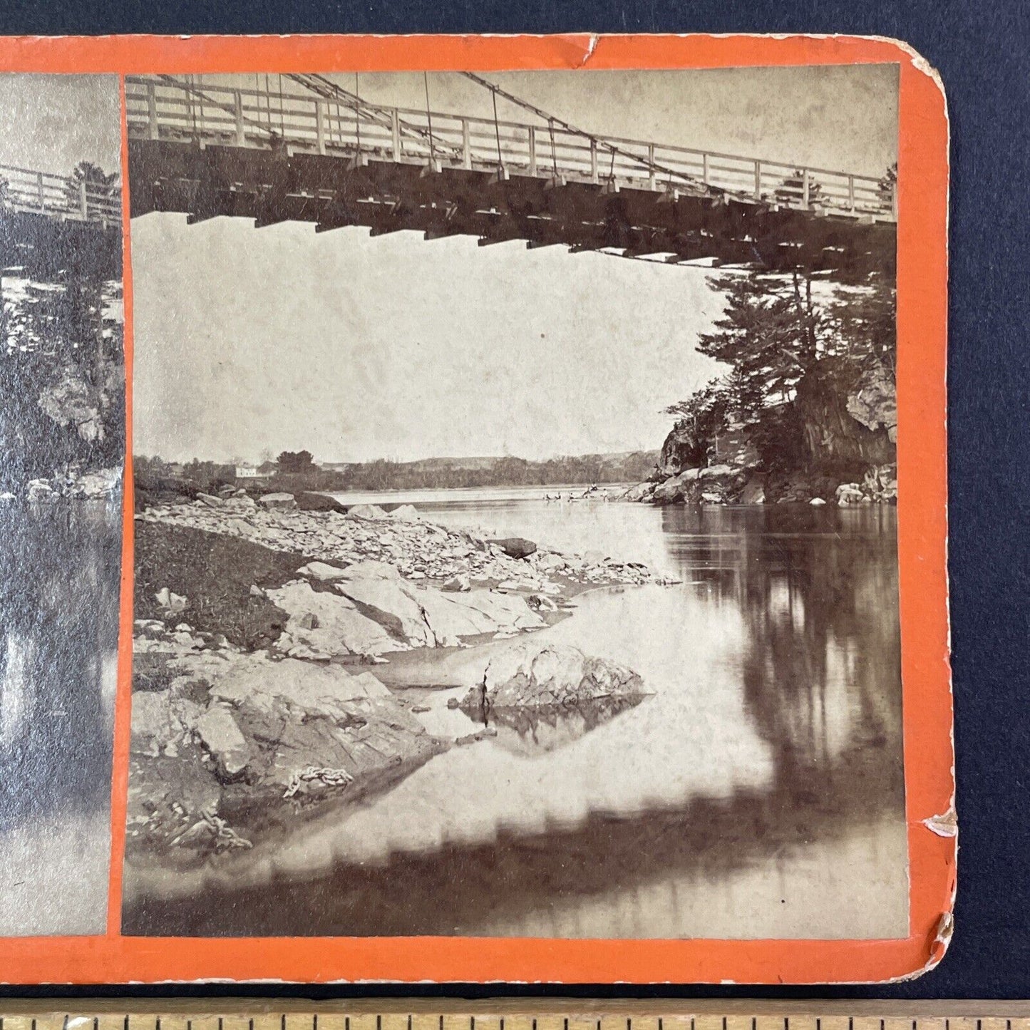 First Suspension Bridge Newburyport Stereoview Massachusetts c1860s Y409