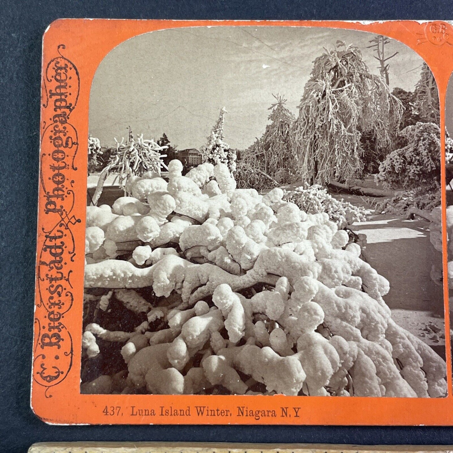 Frozen Luna Island Niagara Falls Stereoview Charles Bierstadt c1870s Y2219