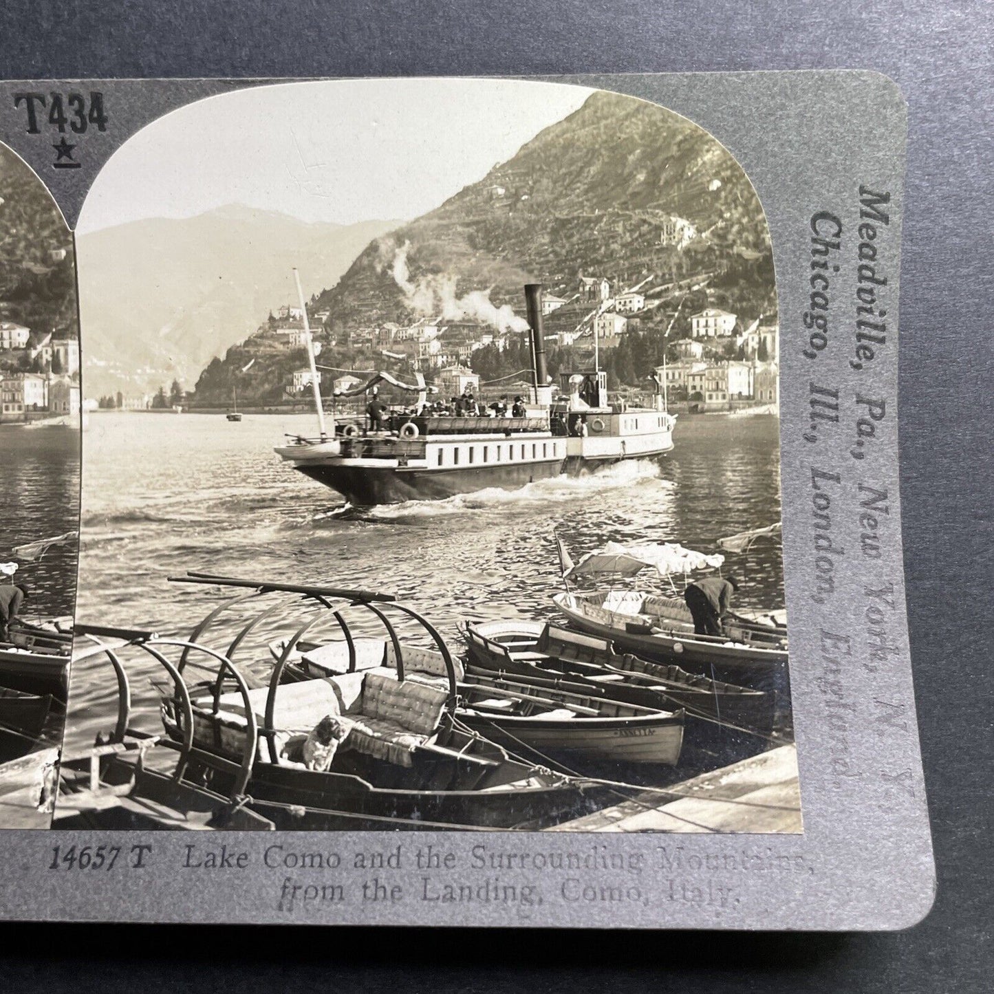 Antique 1920s Wealthy Tourists On Boat Como Italy Stereoview Photo Card P1420