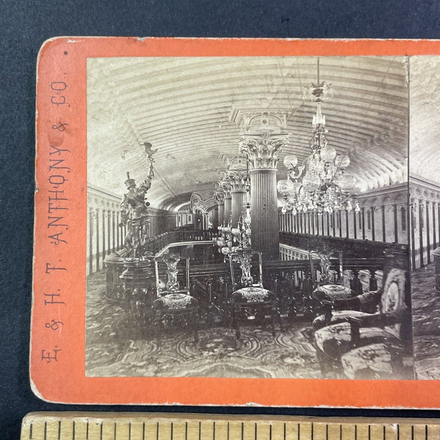 Saloon Of Steamer Ship Drew Stereoview E&HT Anthony Antique c1870 X2715