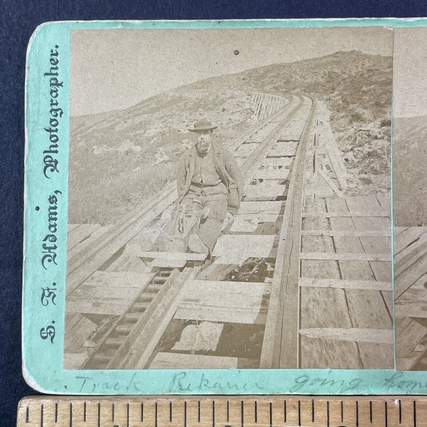 Railroad Track Worker Stereoview Mt Washington Photo Card Antique 1871 X847