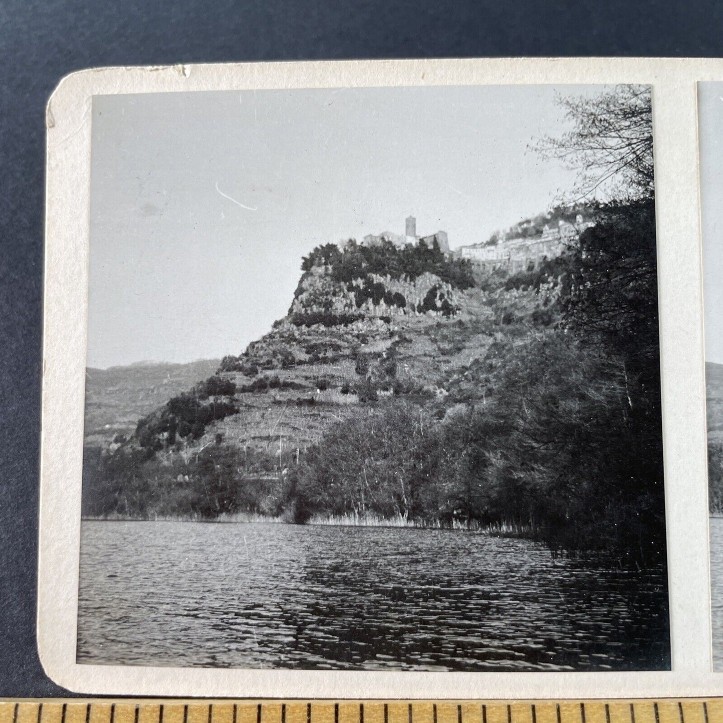 Antique 1925 Nemi, Lazio, Italy Panorama View OOAK Stereoview Photo Card P3249