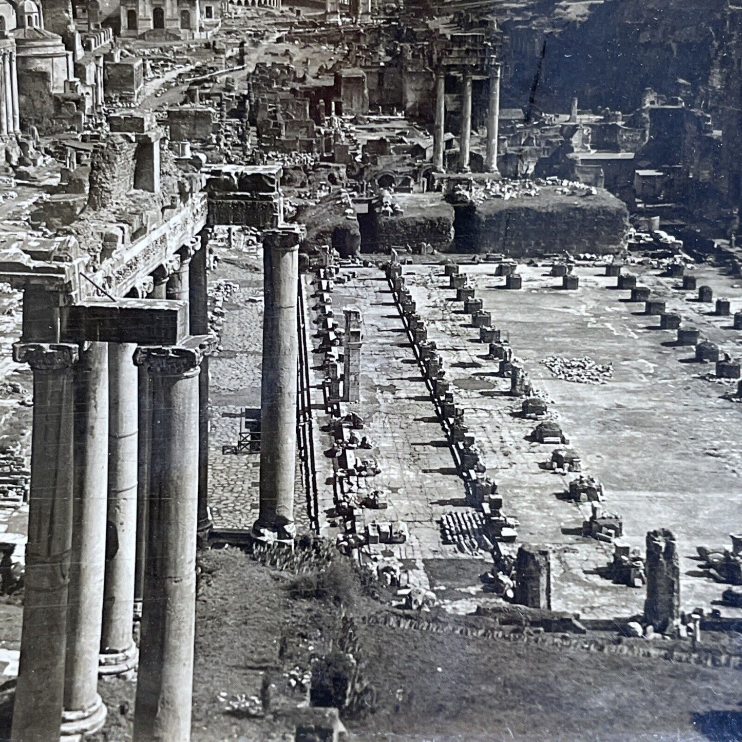 Antique 1920s Ruins And Columns Of Roman Forum Italy Stereoview Photo Card P2023