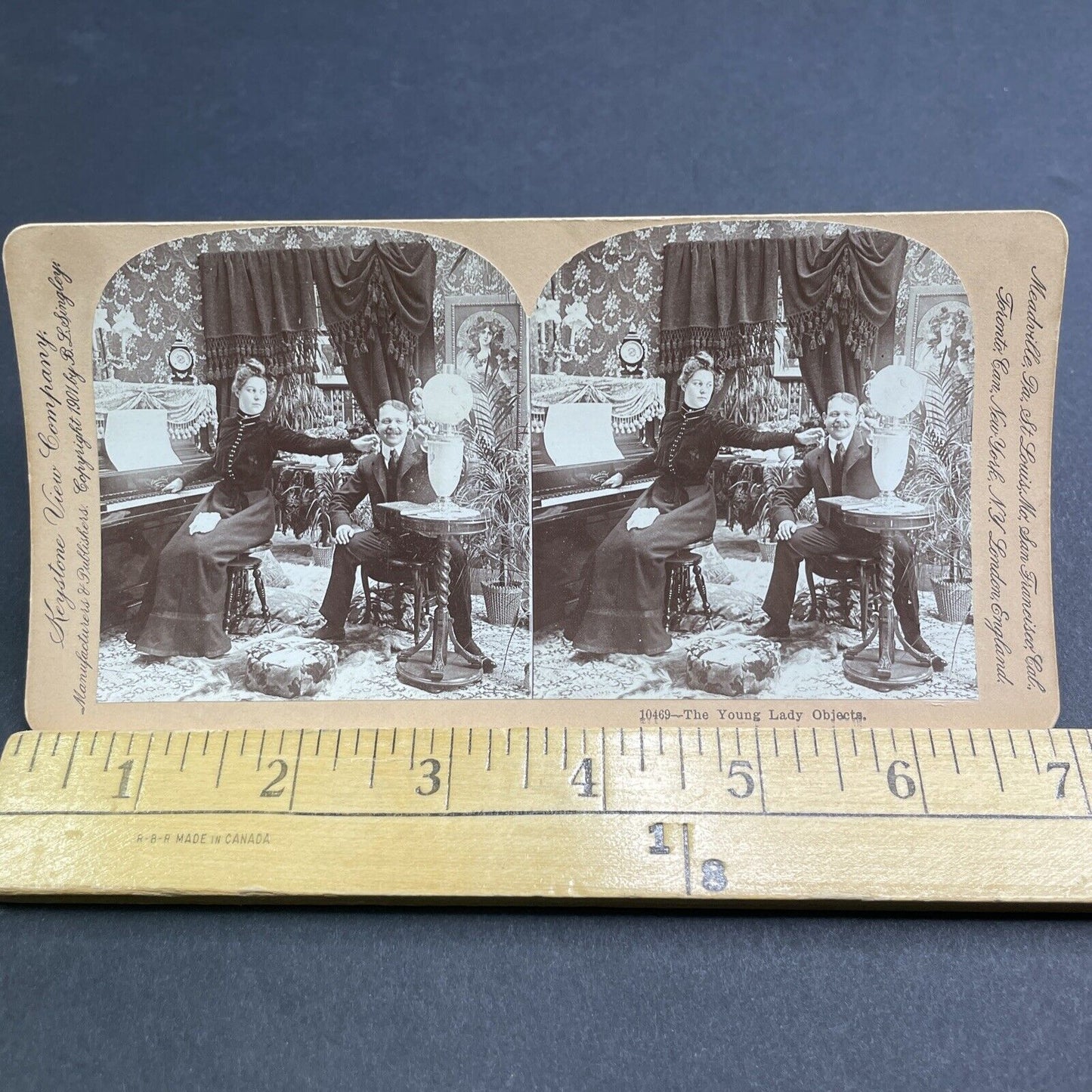 Antique 1901 Woman Despises Eccentric Table Vase Stereoview Photo Card P1919