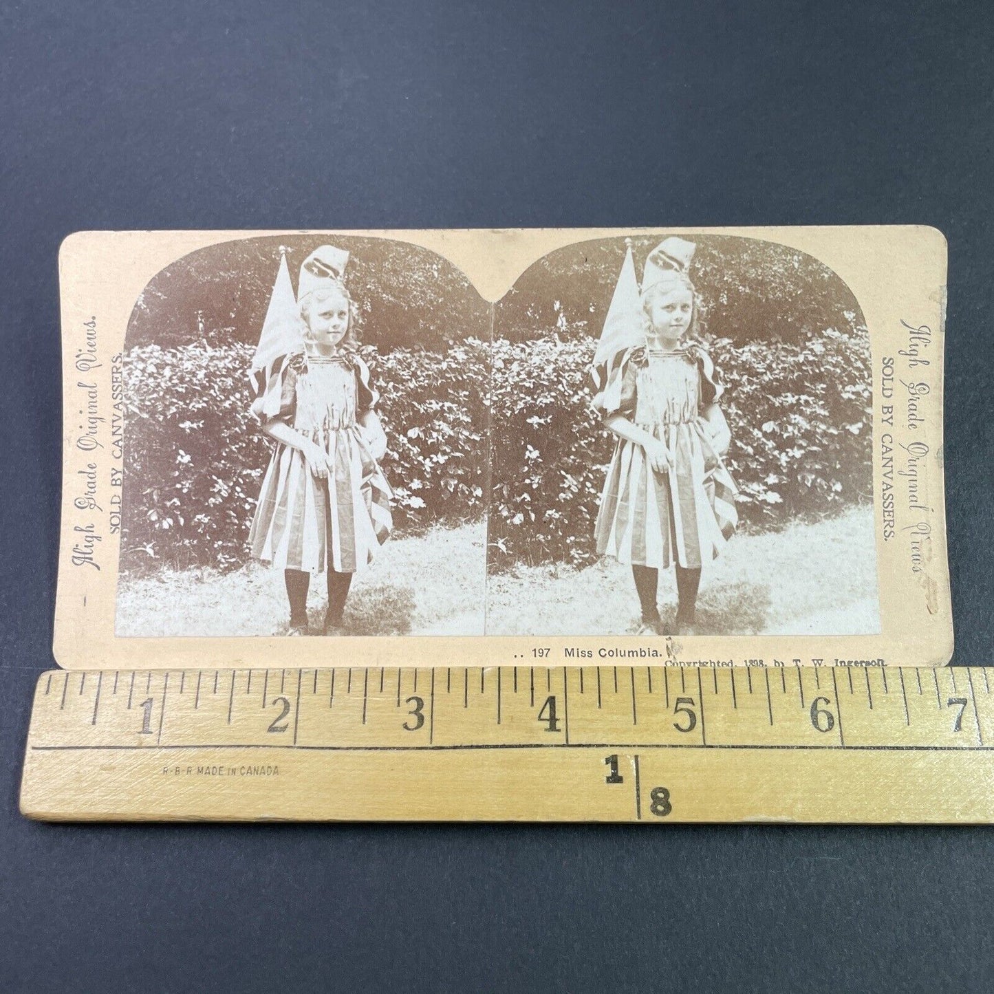 Antique 1898 Girl Dresses Up For Independence Day Stereoview Photo Card P3350