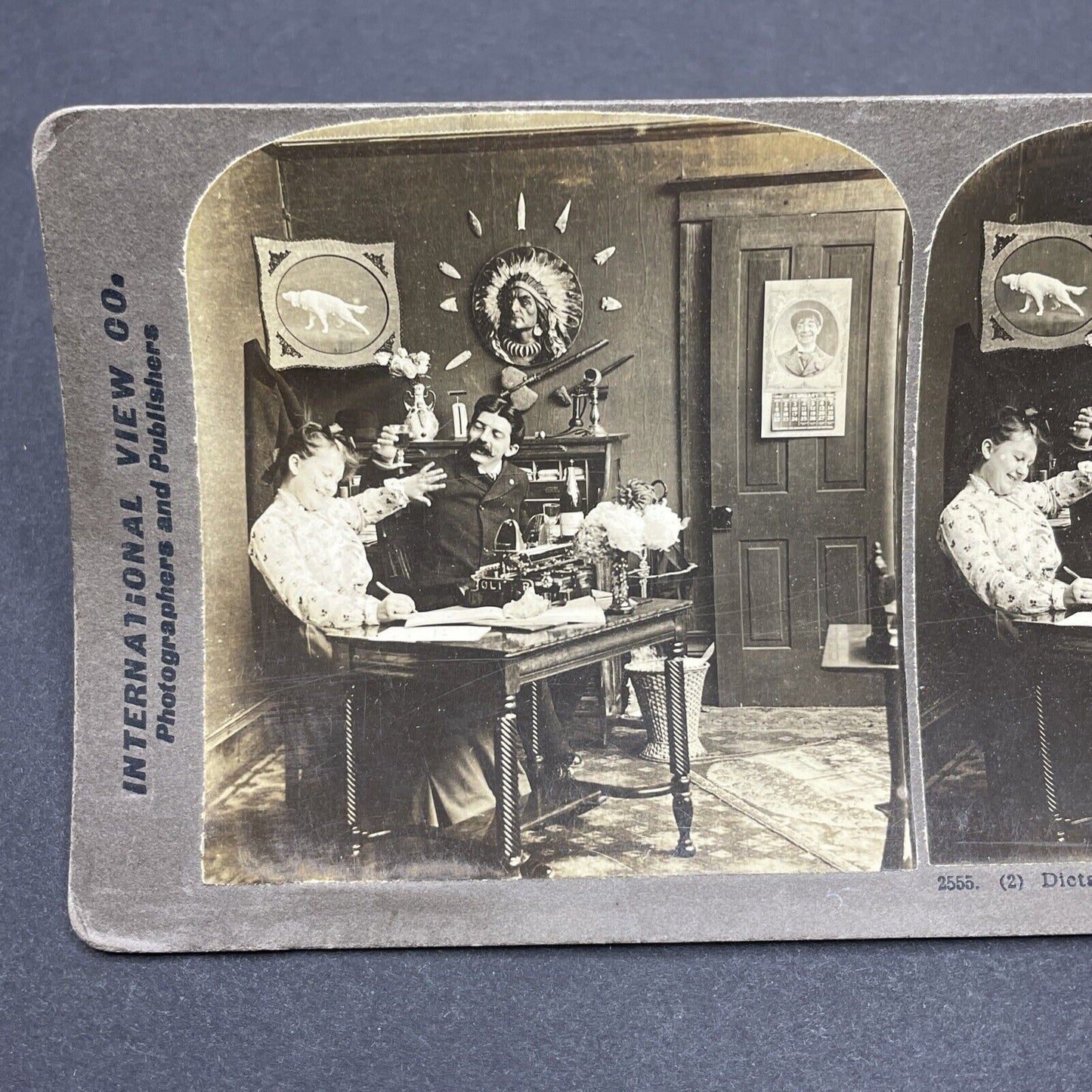 Antique 1903 Man Flirts With His Office Secretary Stereoview Photo Card P1806