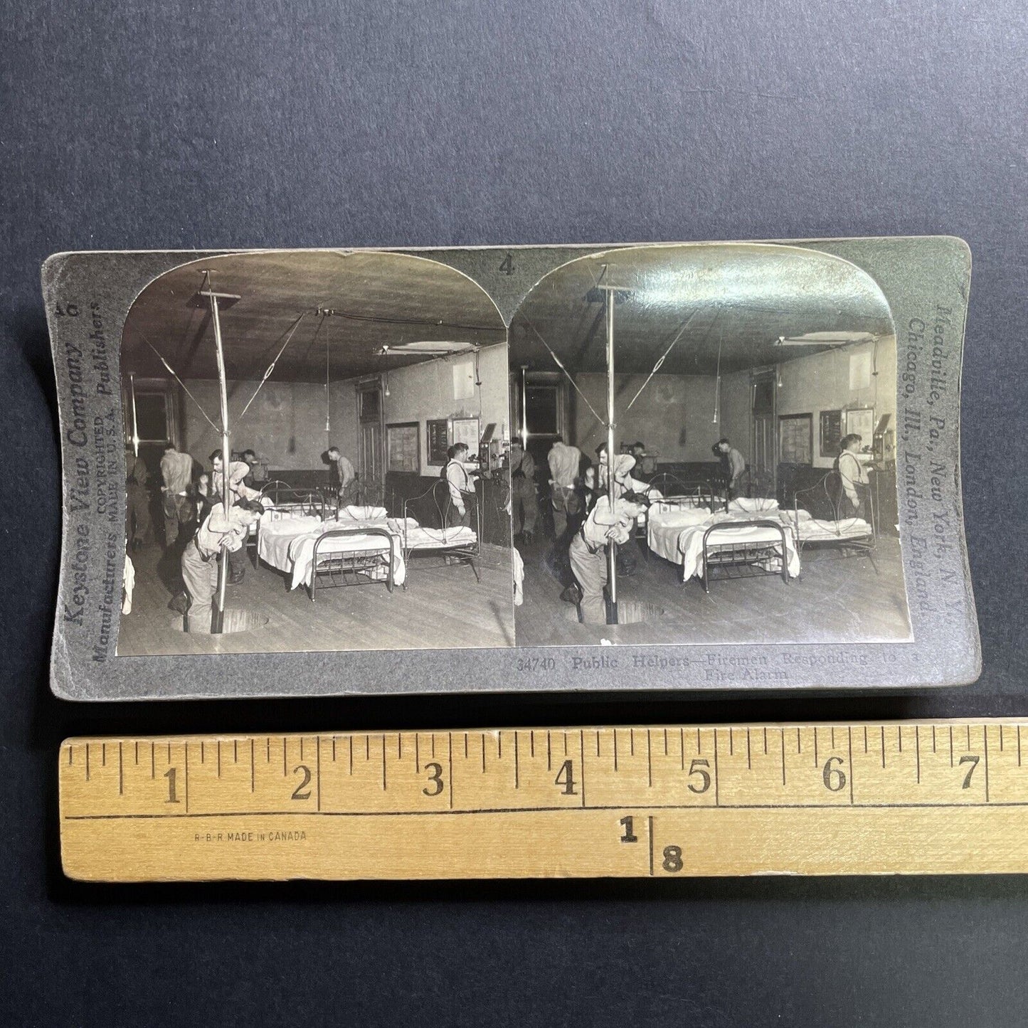 Antique 1919 Firefighters Respond To Fire Alarm Stereoview Photo Card P1690